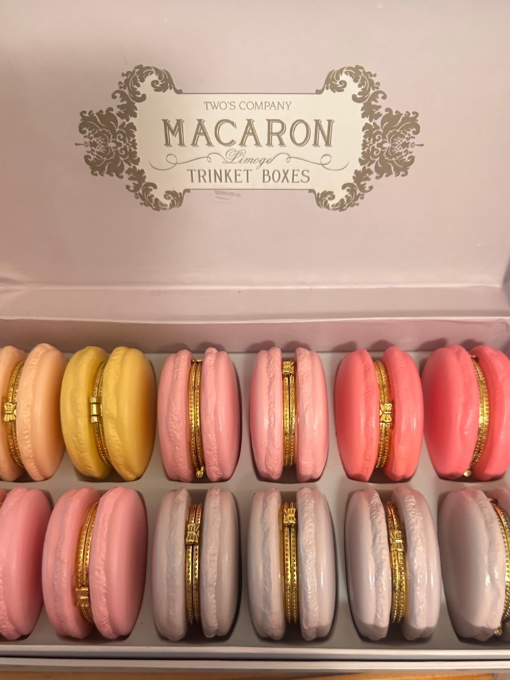 NEW Two's Company Assorted Color Macaron Trinket Boxes - Set of 12 - Picture 2 of 3